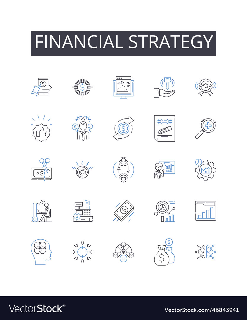 Financial strategy line icons collection booking Vector Image