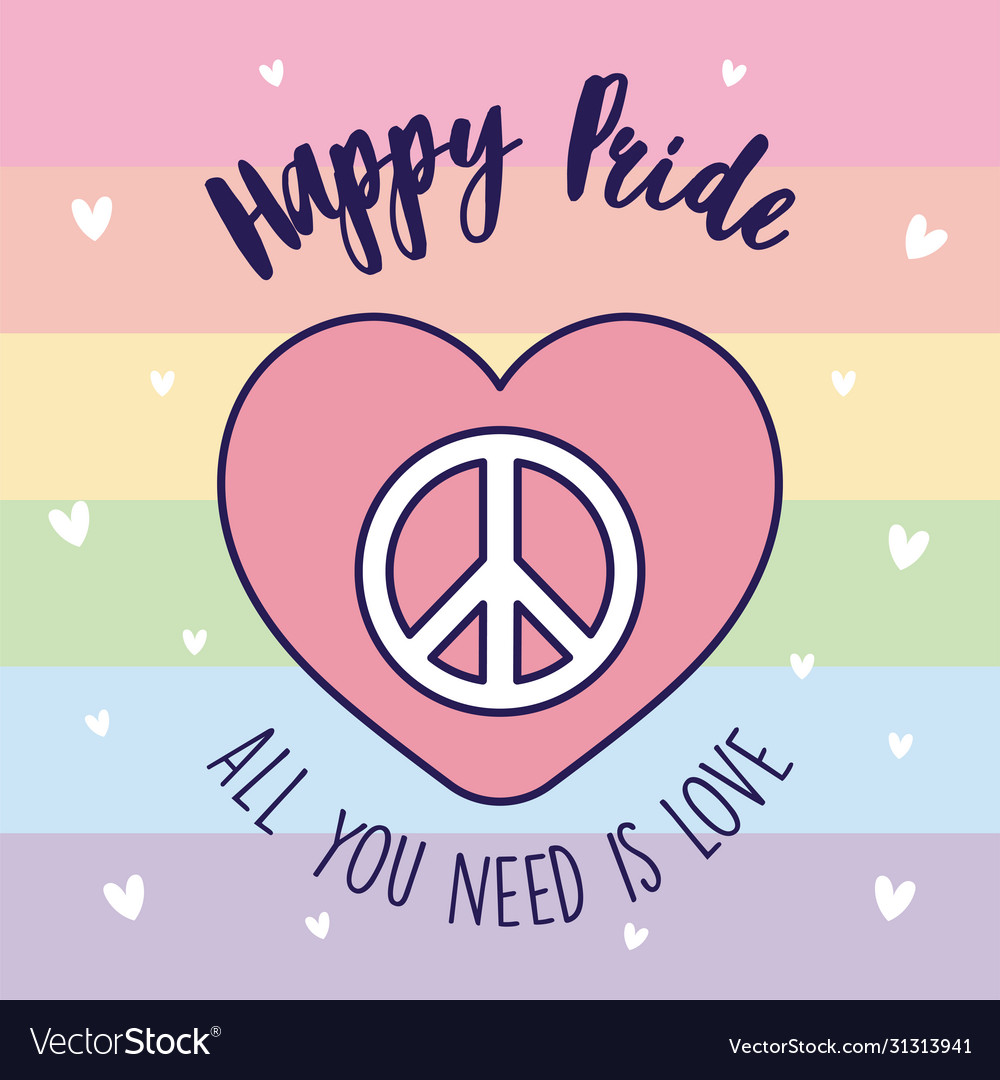 Happy pride love peace and heart in front lgtbi Vector Image