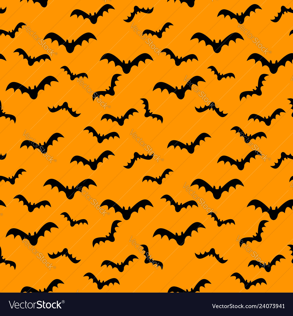 Seamless pattern orange background with bat Vector Image