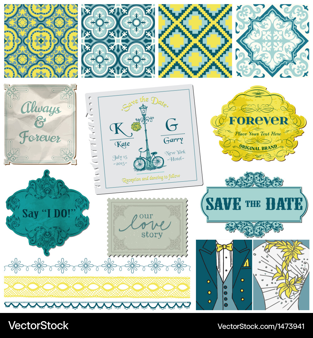 Vintage wedding set Royalty Free Vector Image - VectorStock