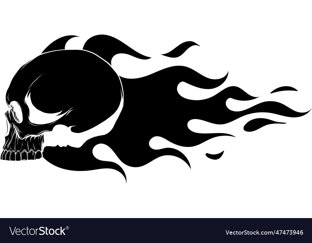 Black silhouette of skull on fire with flames Vector Image