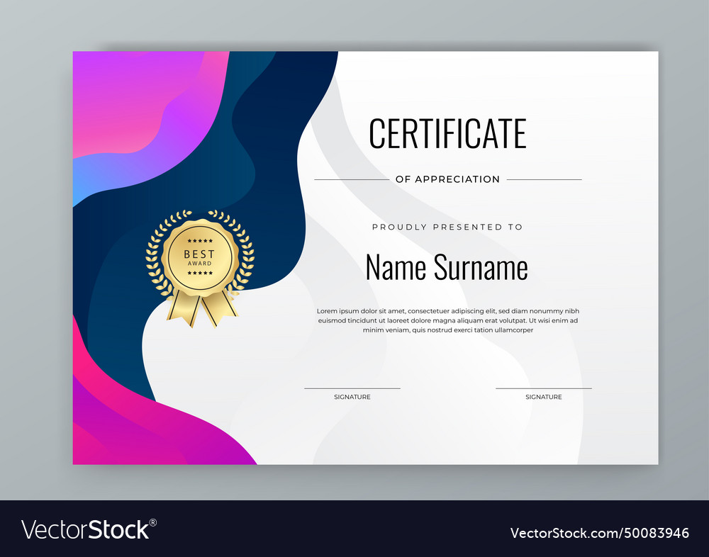 Blue pink and purple violet modern certificate Vector Image