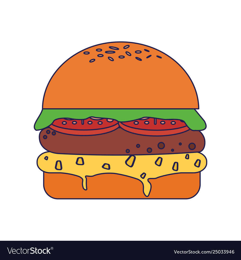 Hamburger Fast Food Cartoon Blue Lines Royalty Free Vector