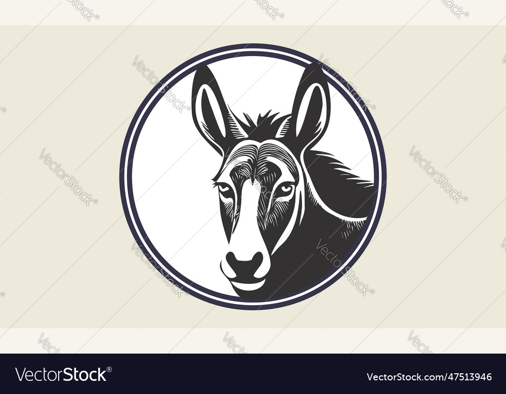 Round sticker or emblem graphic portrait donkey Vector Image