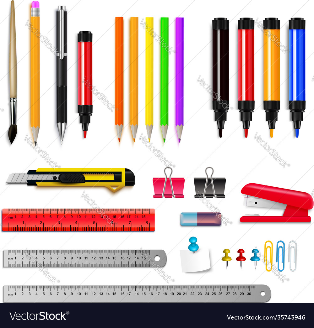 Stationery realistic set Royalty Free Vector Image