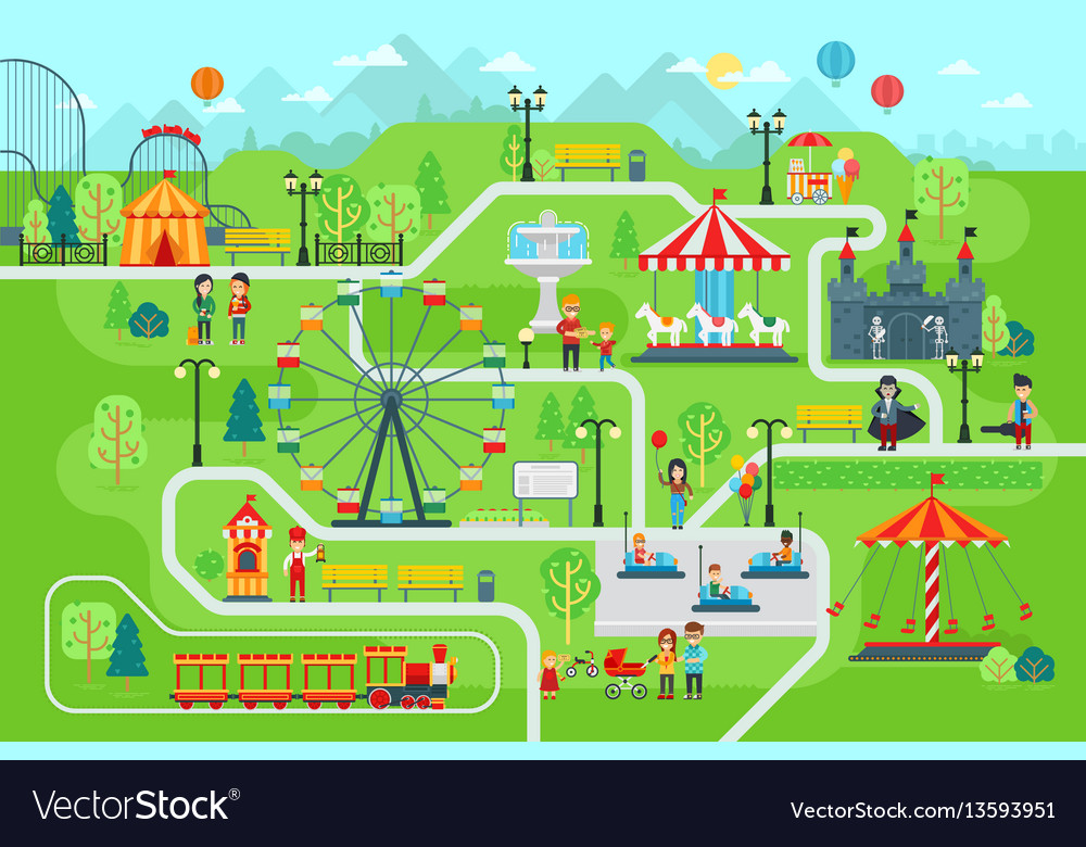 Amusement park map infographic elements in flat Vector Image