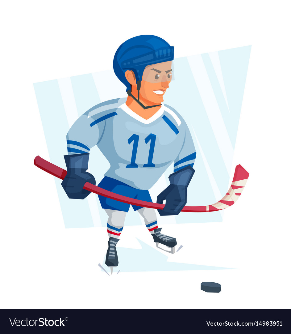 Cartoon ice hockey player in blue uniform Vector Image