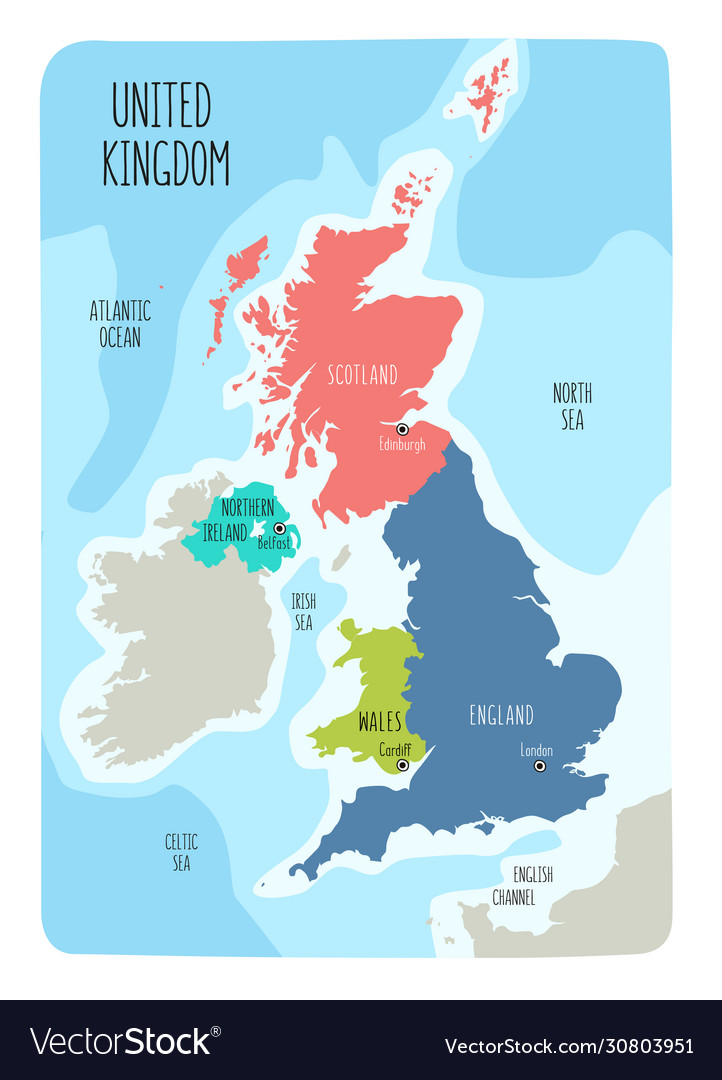 Hand drawn map united kingdom including Royalty Free Vector