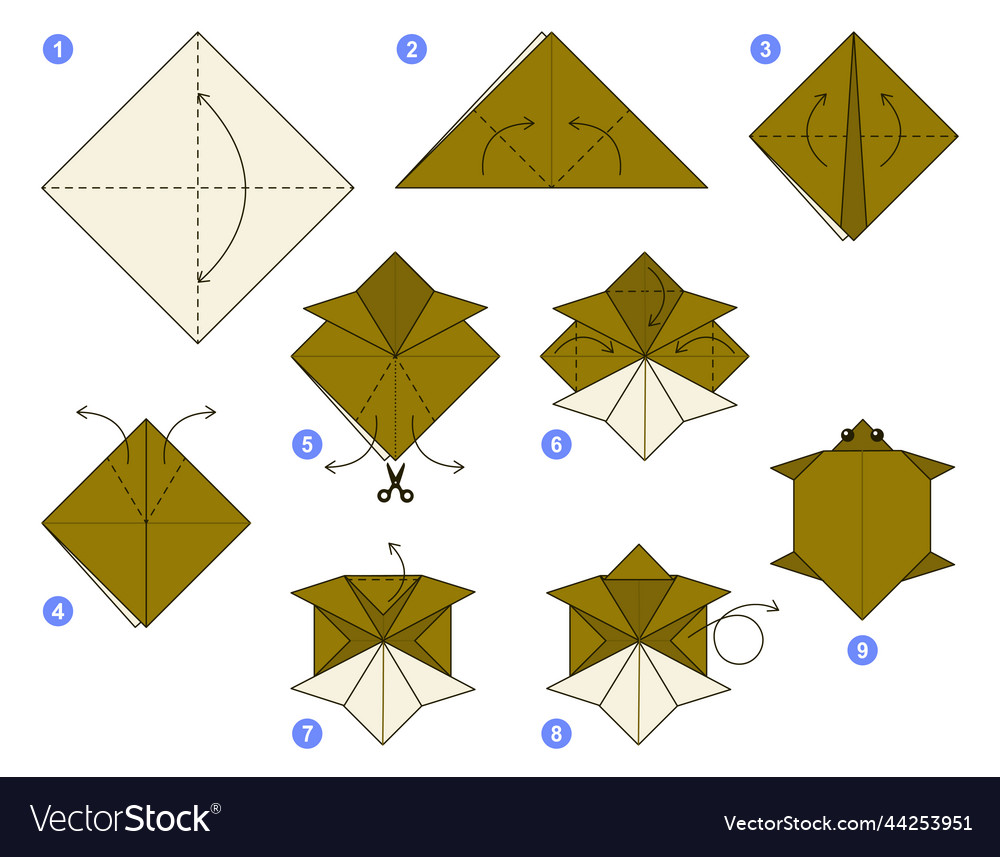 Origami tutorial scheme for kids turtle Royalty Free Vector