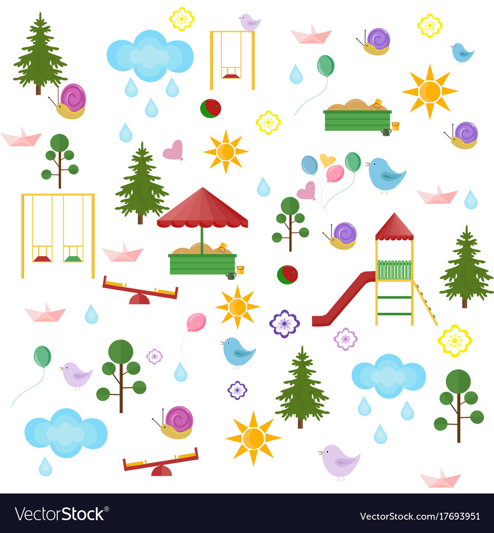 Playground kindergarten pattern set flat Vector Image