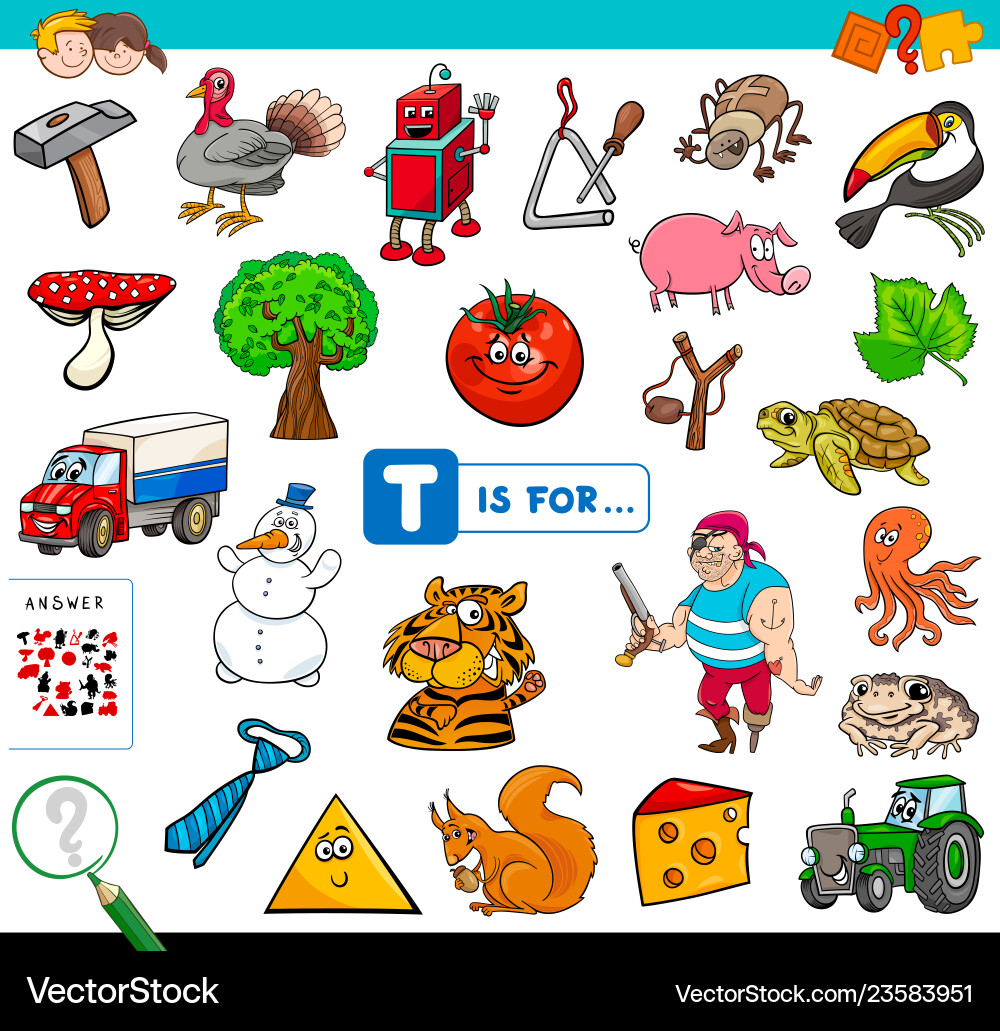 T is for educational game for children Royalty Free Vector