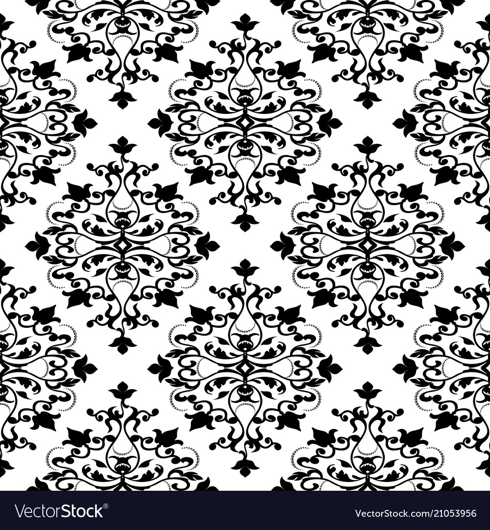 Damask black and white seamless pattern