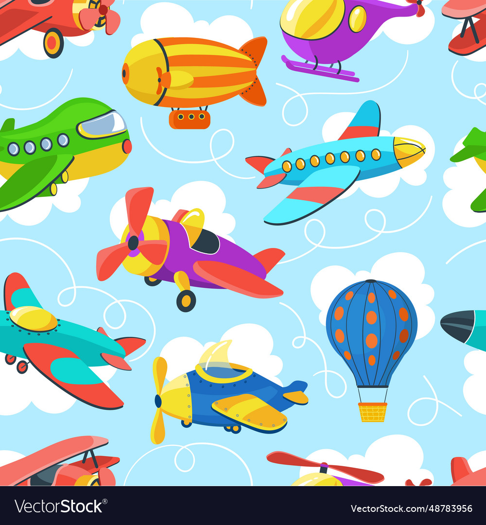 Kids air transport seamless pattern flying toys