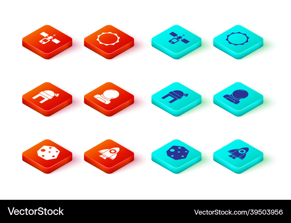 Set asteroid rocket ship astronomical Royalty Free Vector