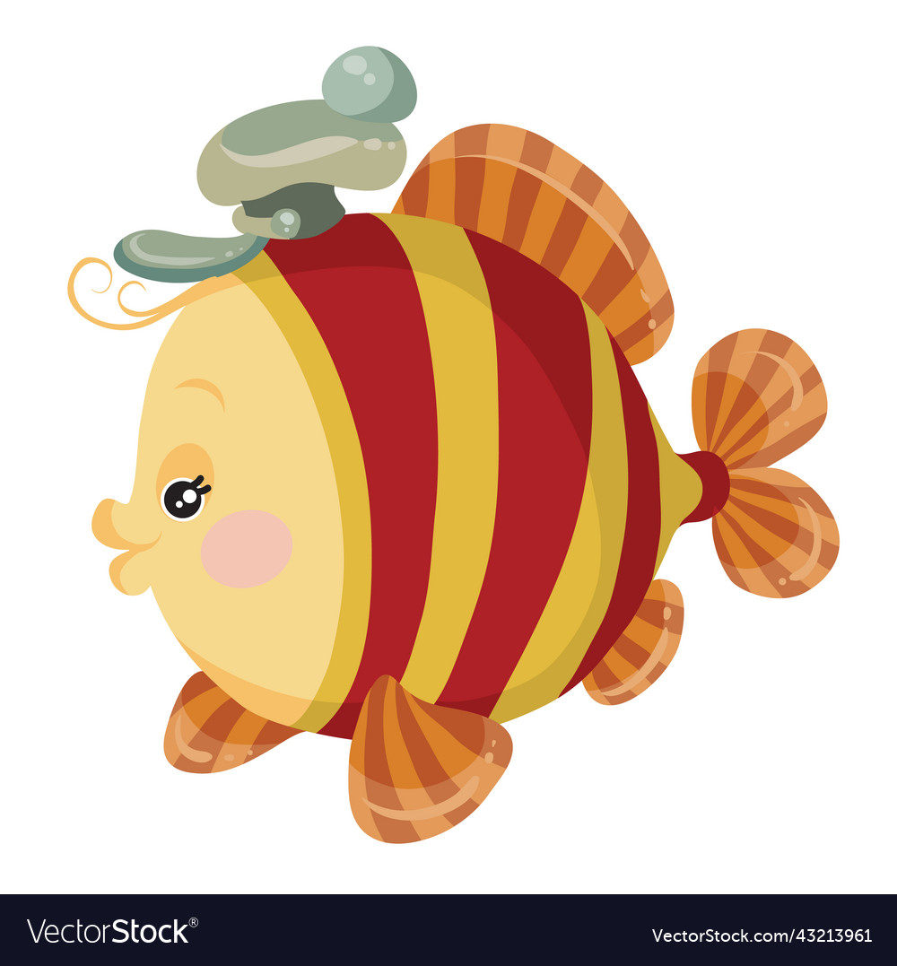 Cute fish character in yellow and red stripes