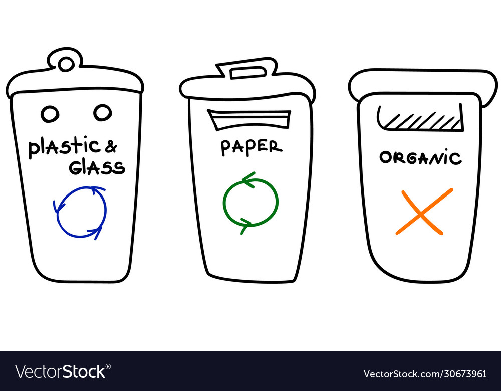 Doodle trash cans icons design garbage bins