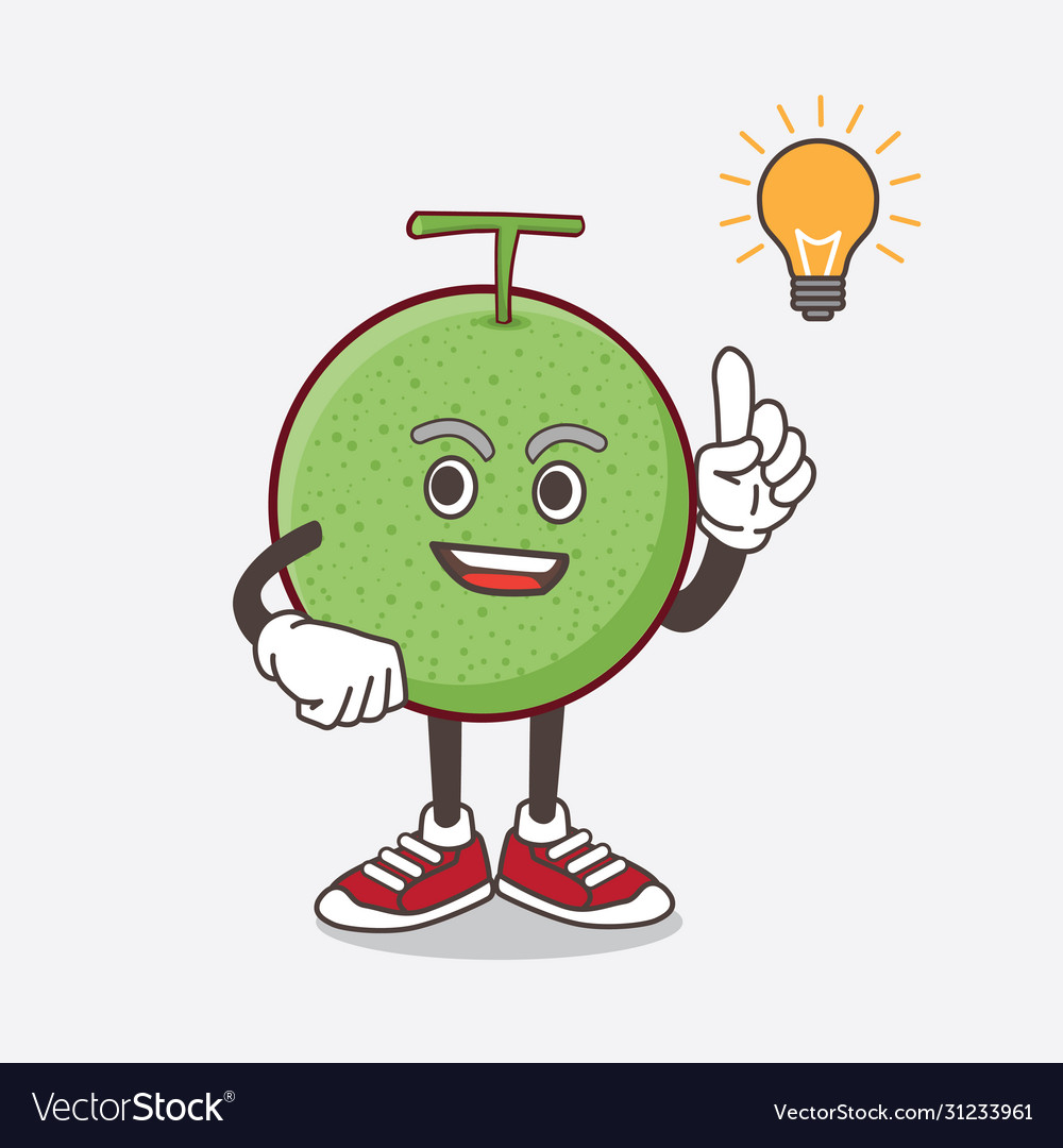 Melon fruit cartoon mascot character get an idea