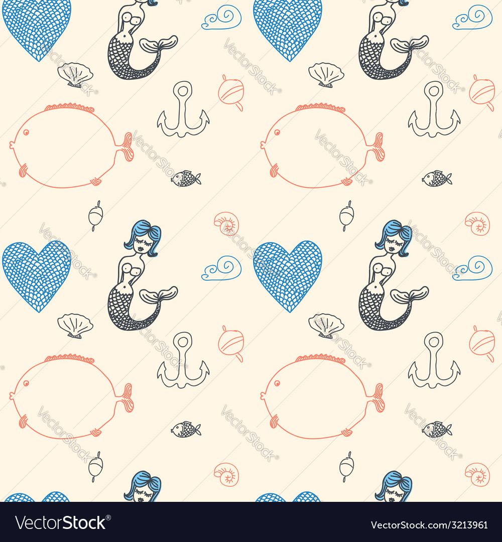 Ornament seamless cute sea objects collection