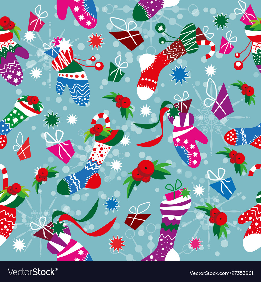 Seamless pattern christmas socks and gloves