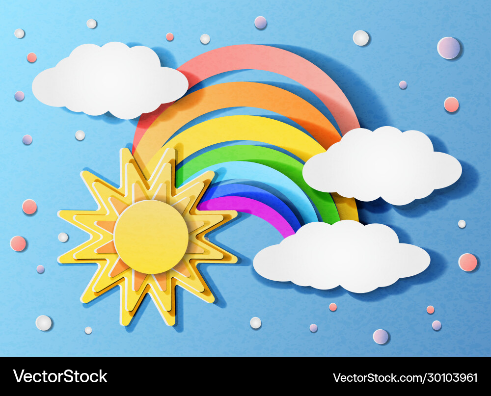 Sun and rainbow with clouds Royalty Free Vector Image