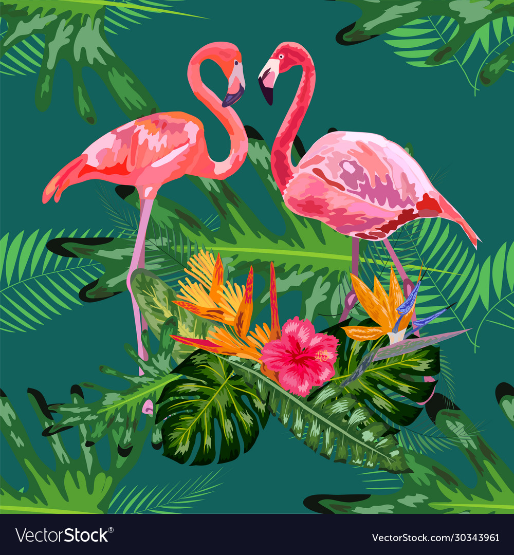 Trendy seamless pattern pink flamingo birds