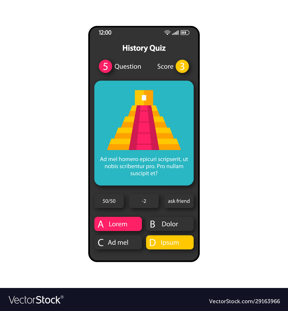 History Test Quiz Smartphone Interface Template Vector Image