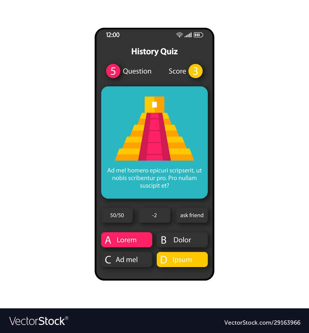 History test quiz smartphone interface template