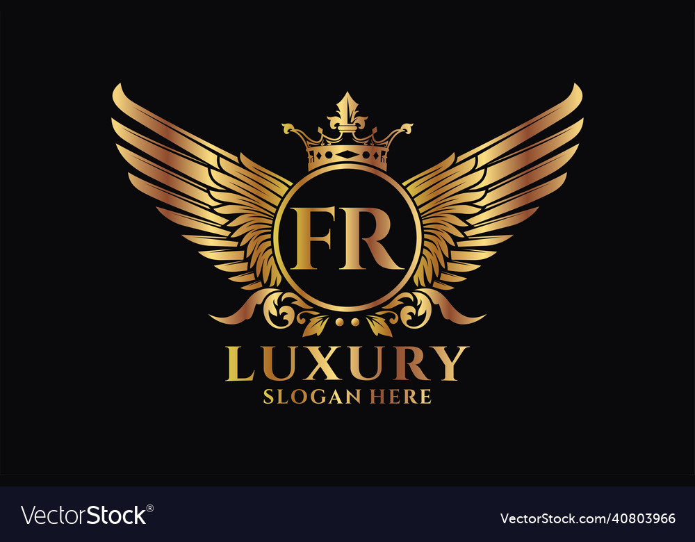 Luxury royal wing letter fr crest gold color logo Vector Image