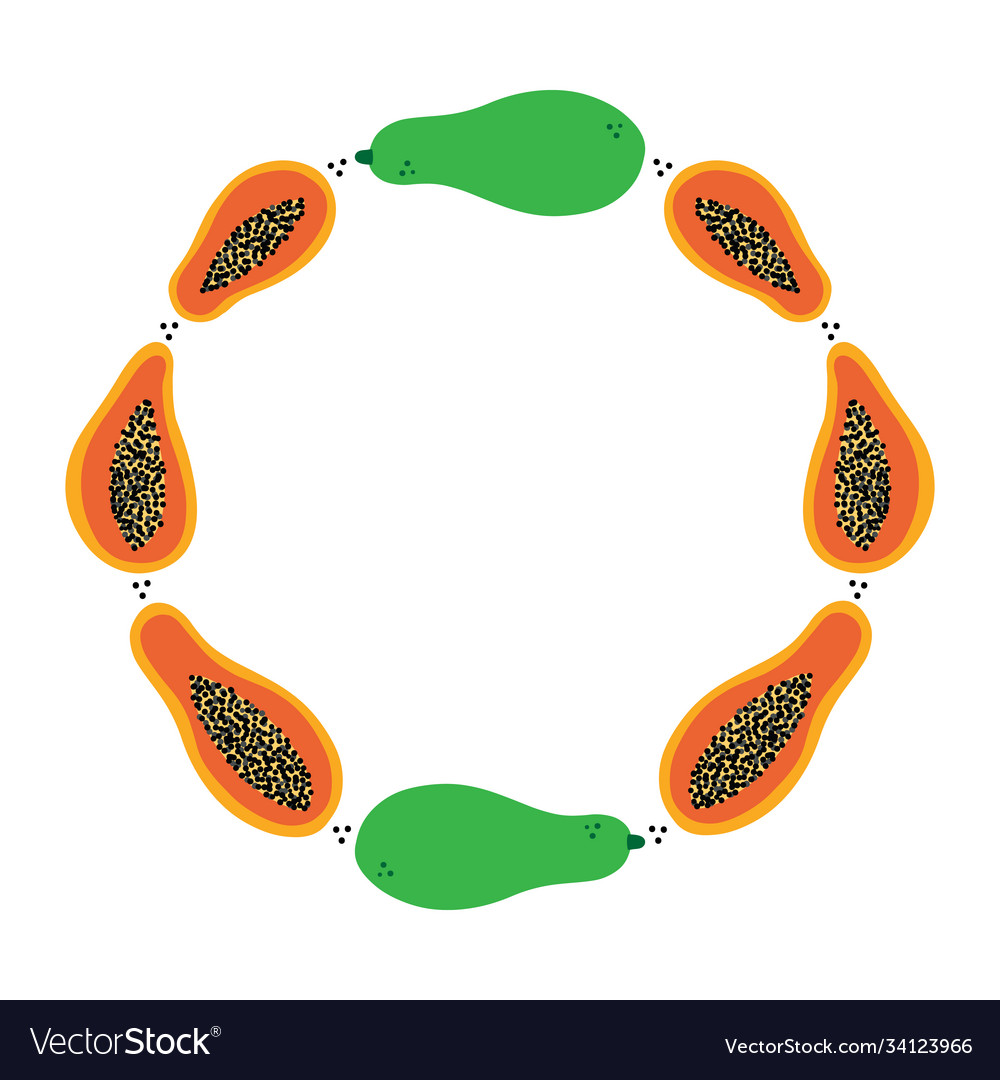 Round frame with fresh papaya fruit