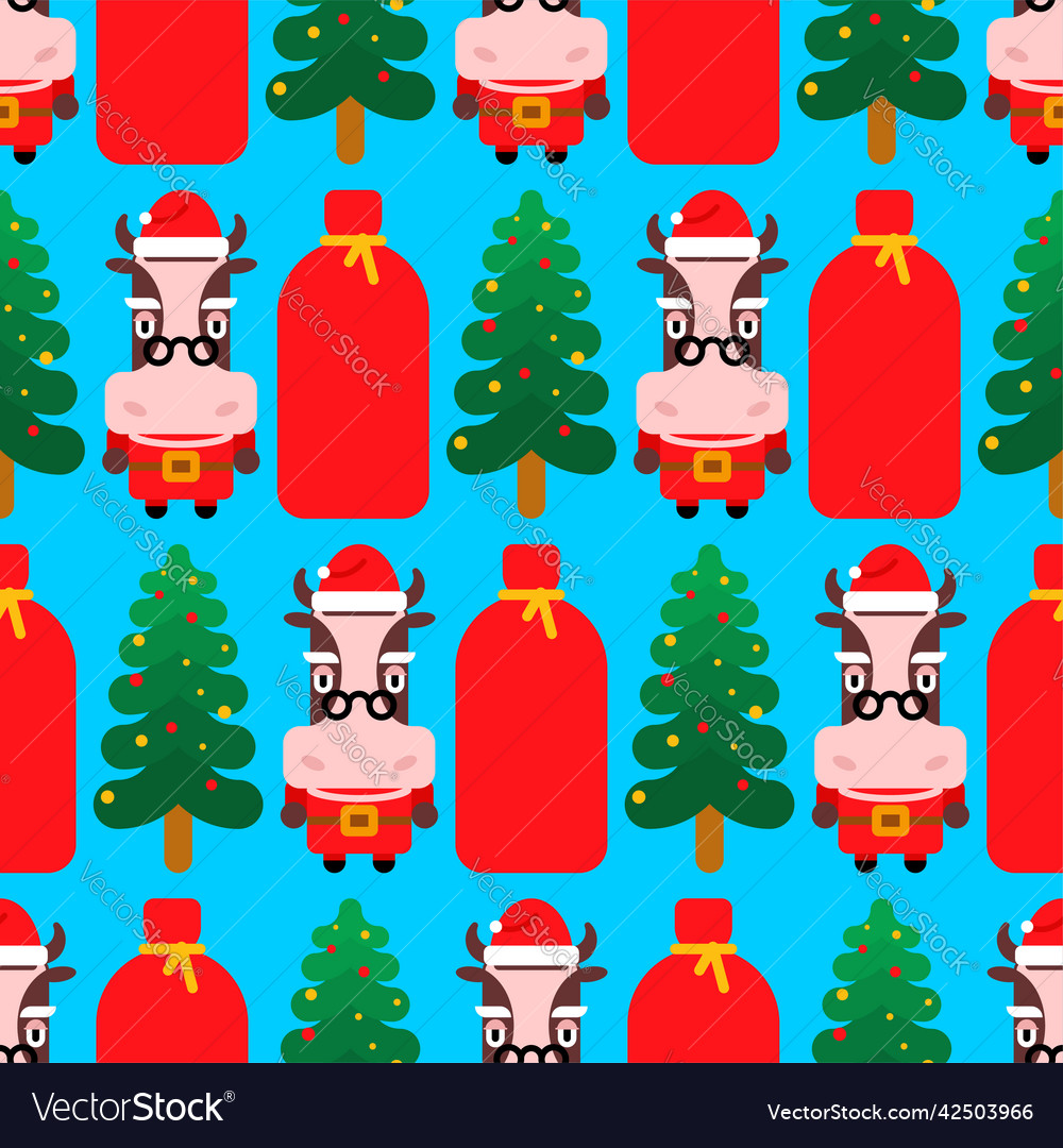 Santa claus cow and christmas tree pattern