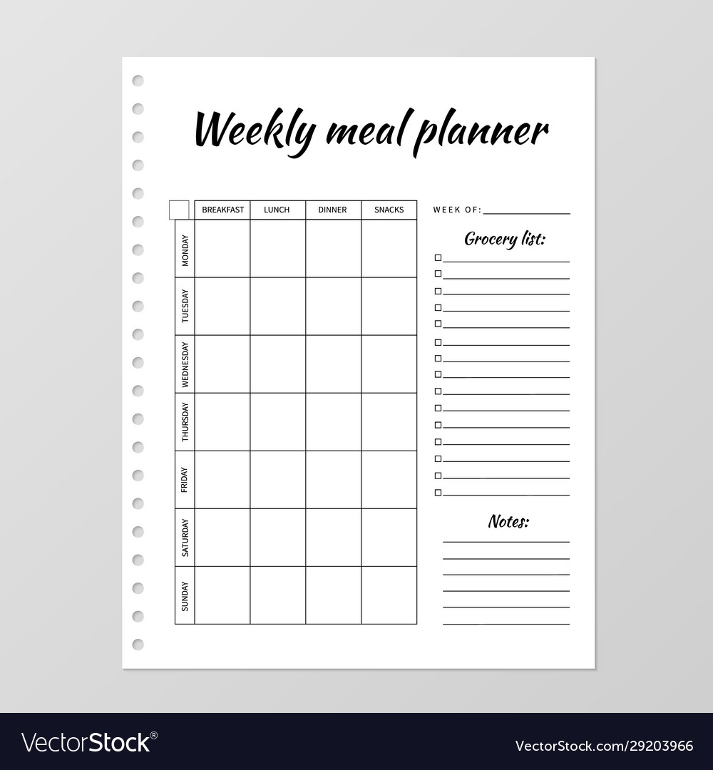 Weekly meal planner template blank white notebook Vector Image With Blank Food Web Template