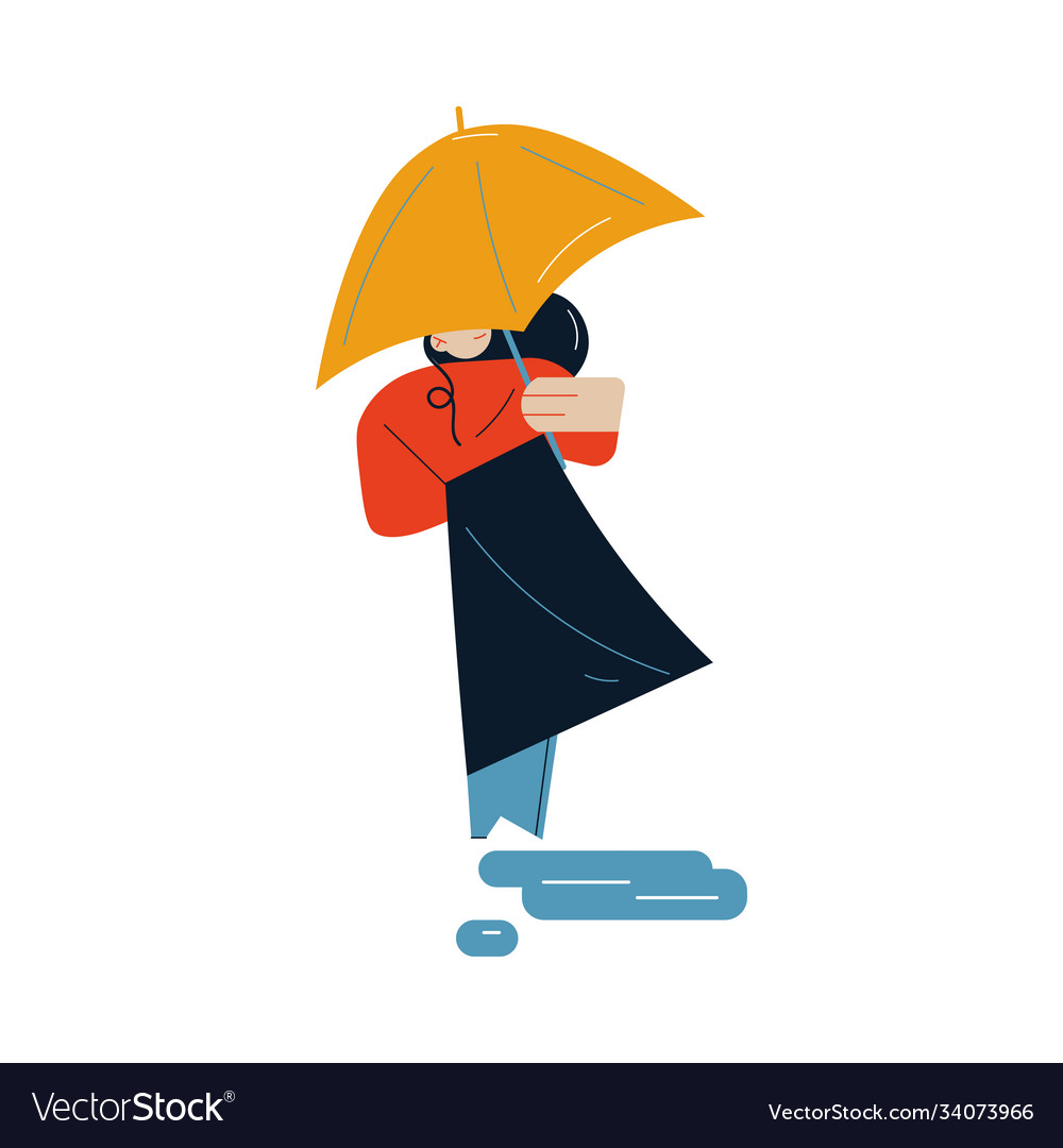 Woman Walking With Umbrella In Rainy Weather Vector Image