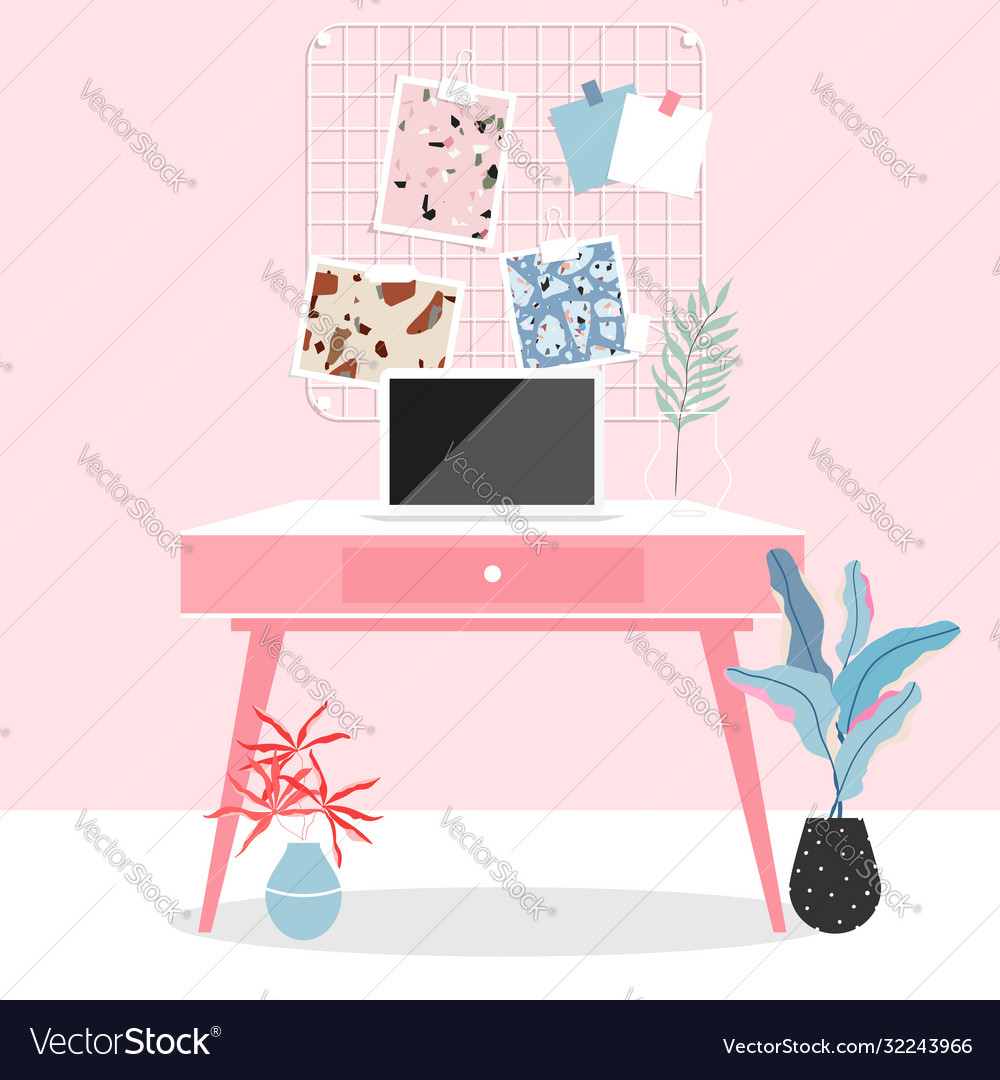 Workspace at home pink room interior working