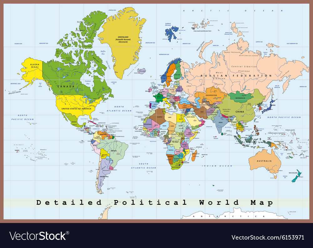 Detailed political world map with capitals Vector Image