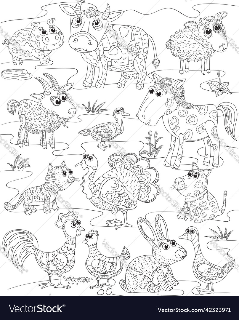 Funny village animals Royalty Free Vector Image Funny village animals Royalty Free Vector Image