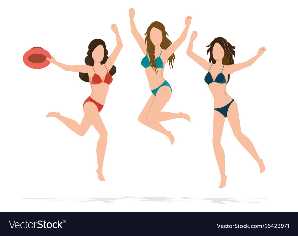 Happy bikini woman jumping of joy and success