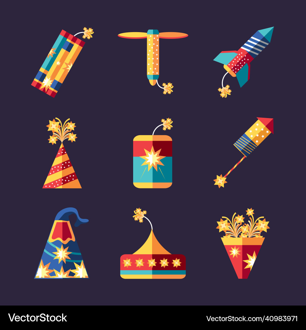 Icons set fireworks Royalty Free Vector Image - VectorStock
