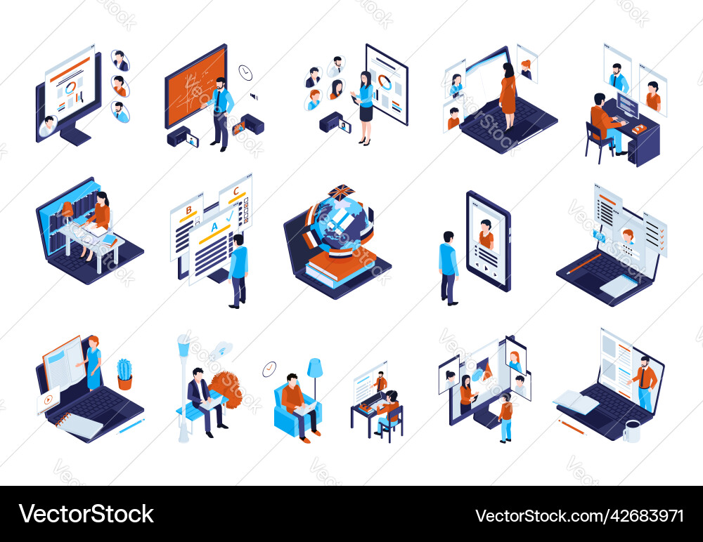 Online education set Royalty Free Vector Image