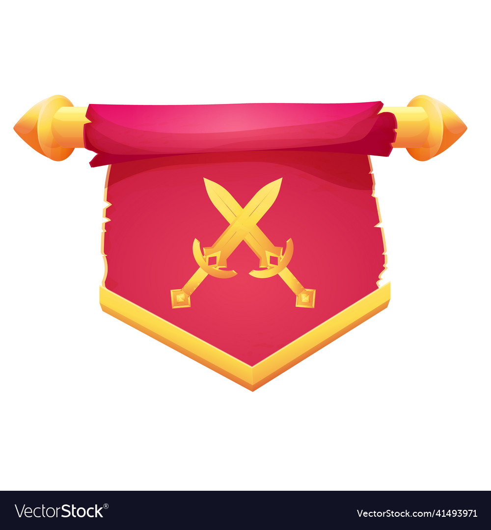 Red hanging medieval banner flag with cloth Vector Image