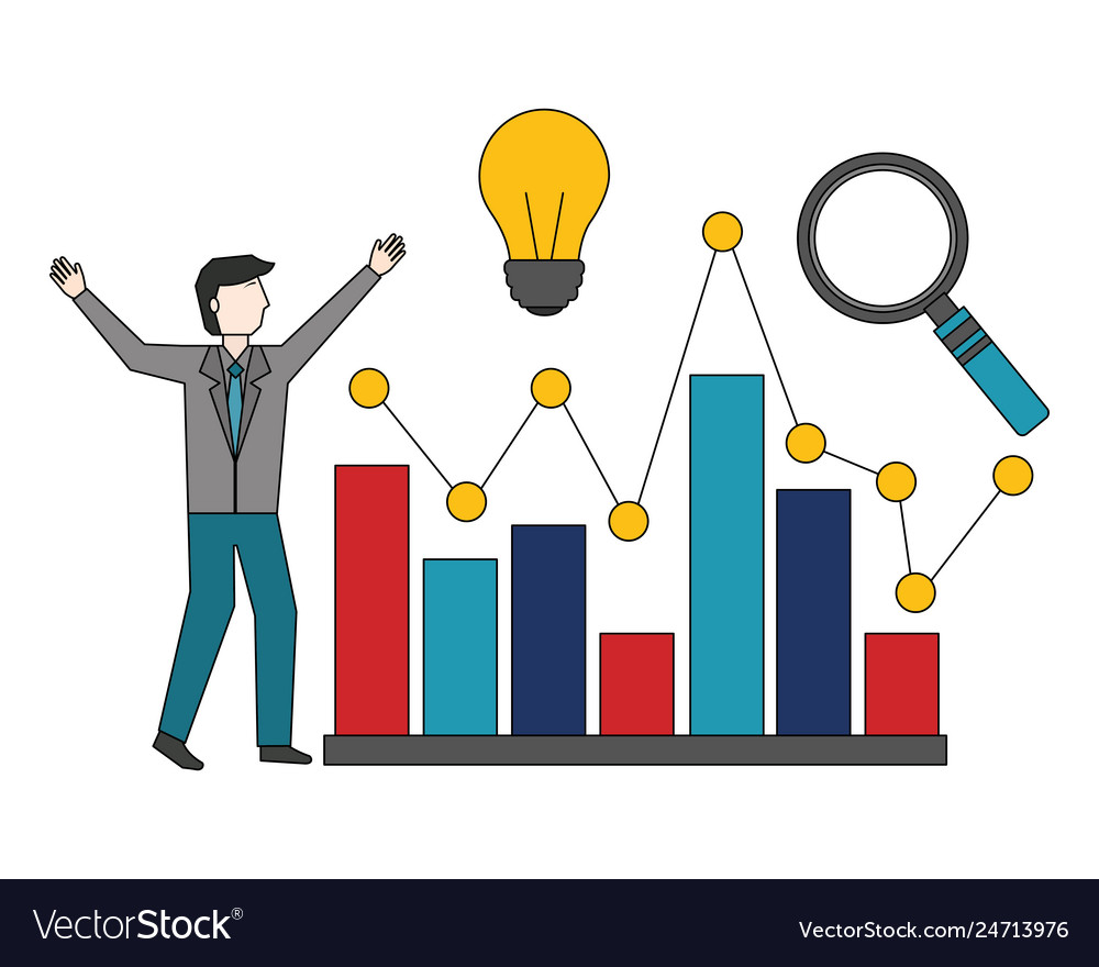 Businessman creativity chart and magnifying glass