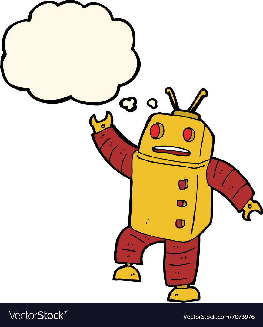 Cartoon robot with thought bubble Royalty Free Vector Image