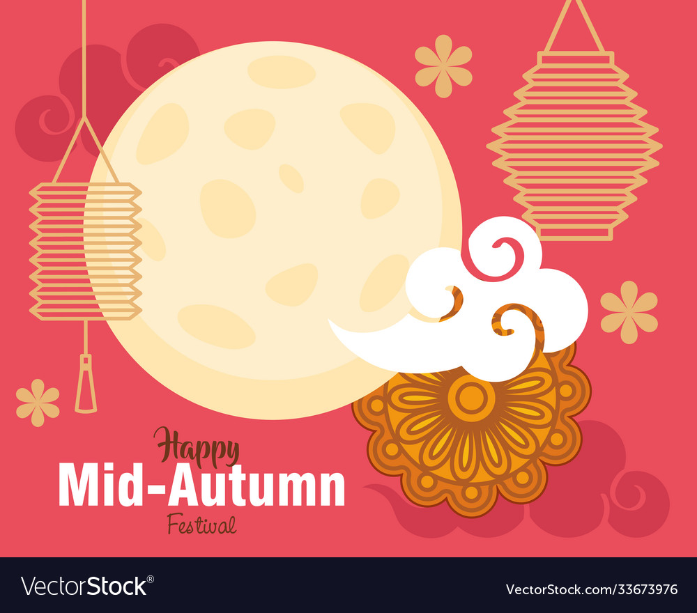 Chinese mid autumn festival with full moon clouds