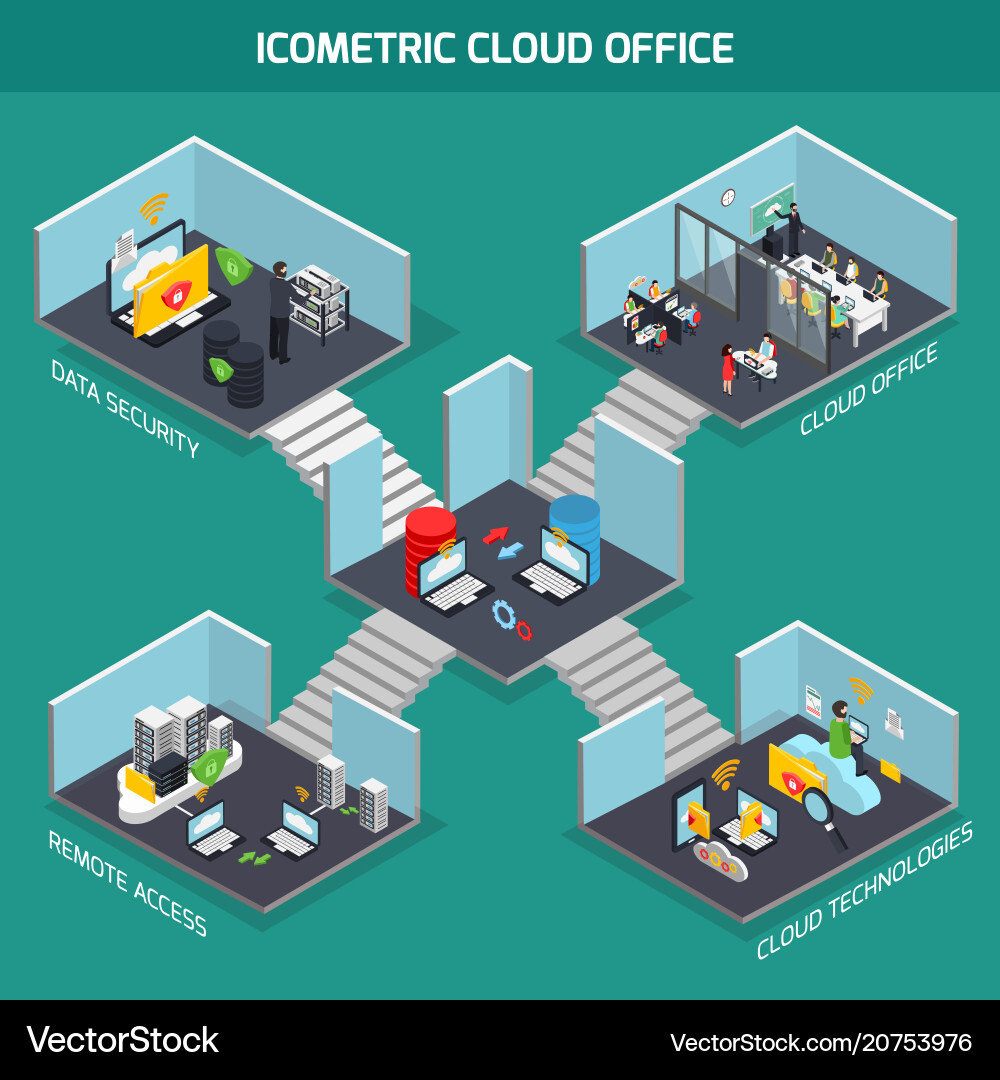 Cloud office isometric composition Royalty Free Vector Image
