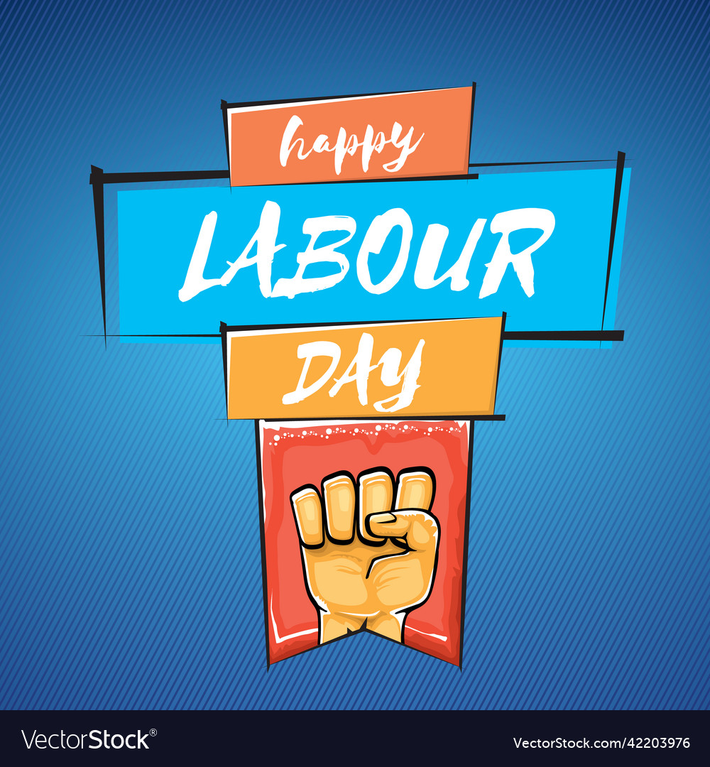 Happy labour day label with strong orange Vector Image