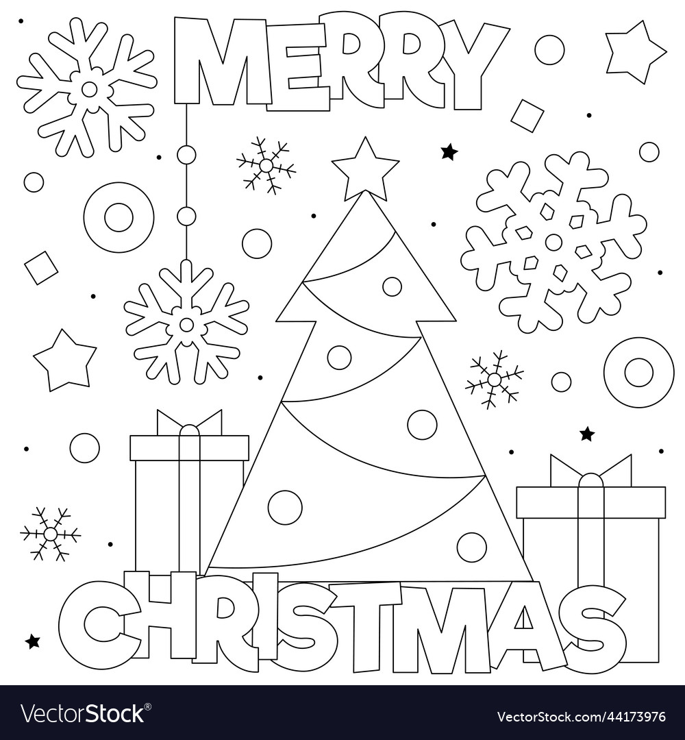 Merry christmas coloring page black and white Vector Image