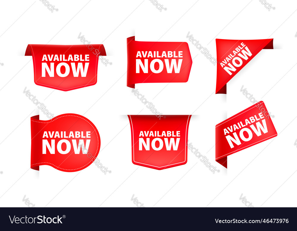 Red ribbon with text available now banner ribbon Vector Image