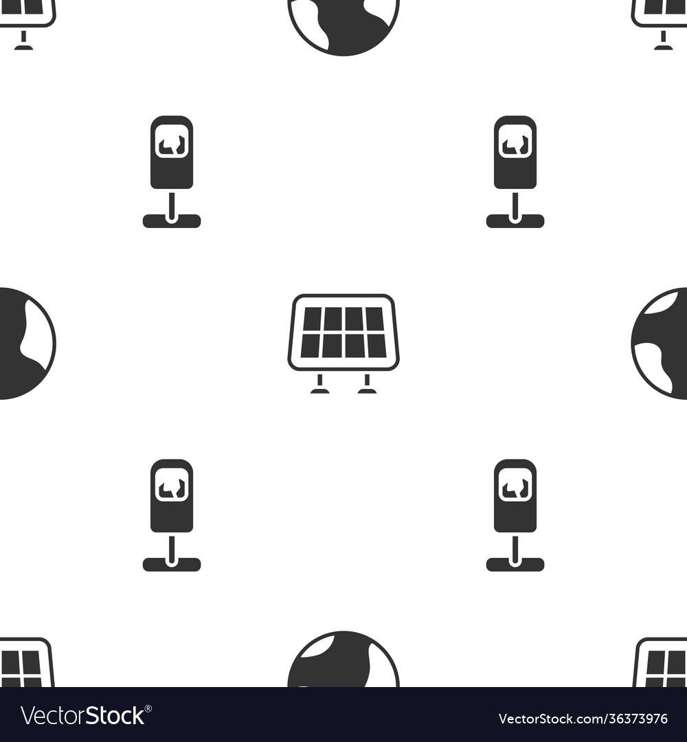 Set earth globe solar energy panel and trash can