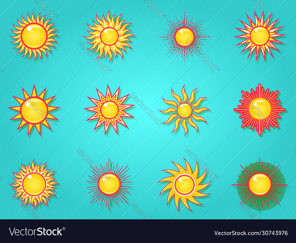 Sun in sky icons set