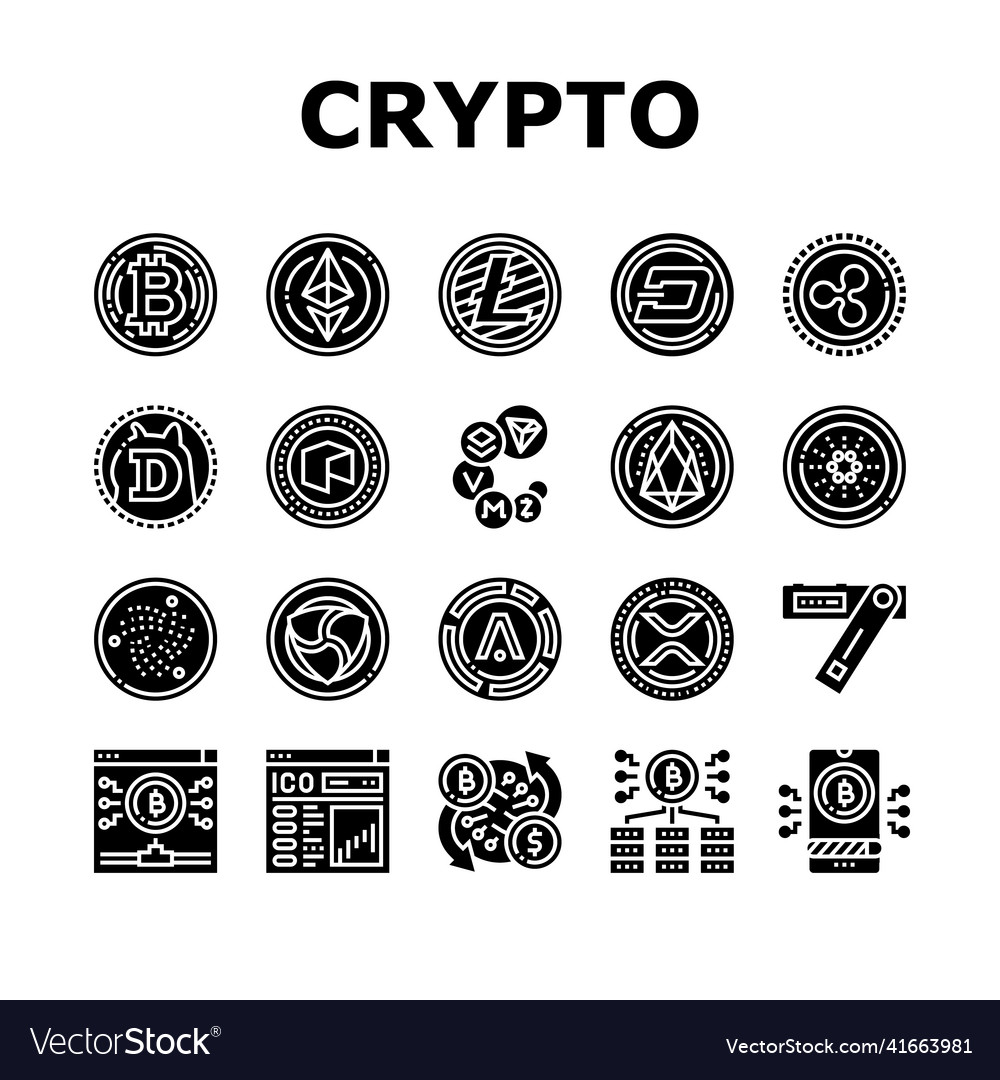 Cryptocurrency digital money icons set