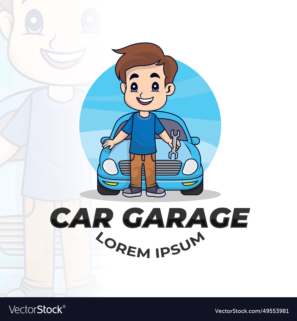 Cute car garage logo cartoon man